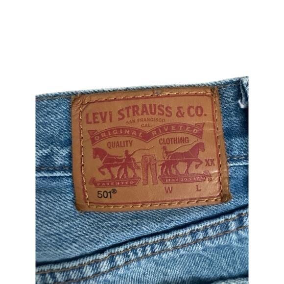 Levi 501 Cropped Straight Jeans Ankle Distressed Hem 90s Grunge Preppy Y2K Sz 24 - Picture 10 of 12